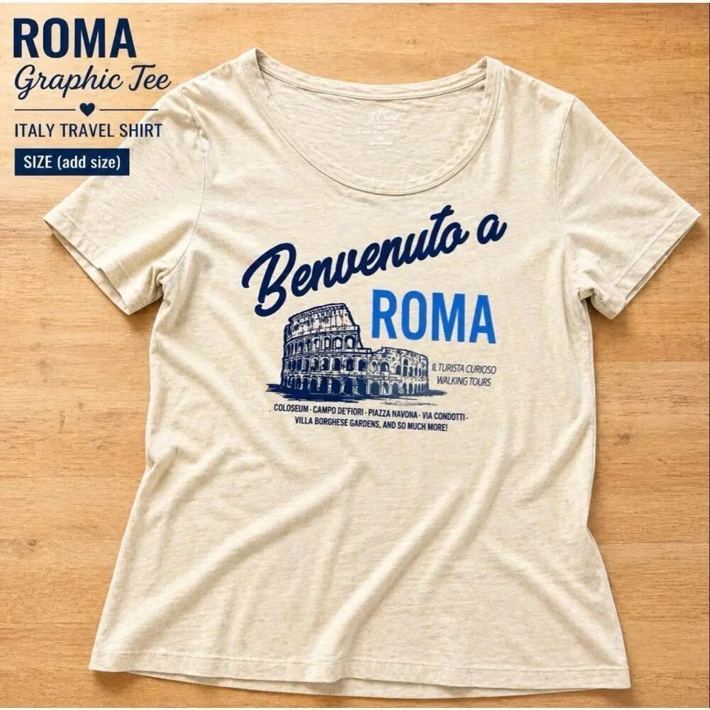 Rome Italy Graphic T Shirt Women’s J Crew Benvenuto Roma Travel Tee Short Sleeve
